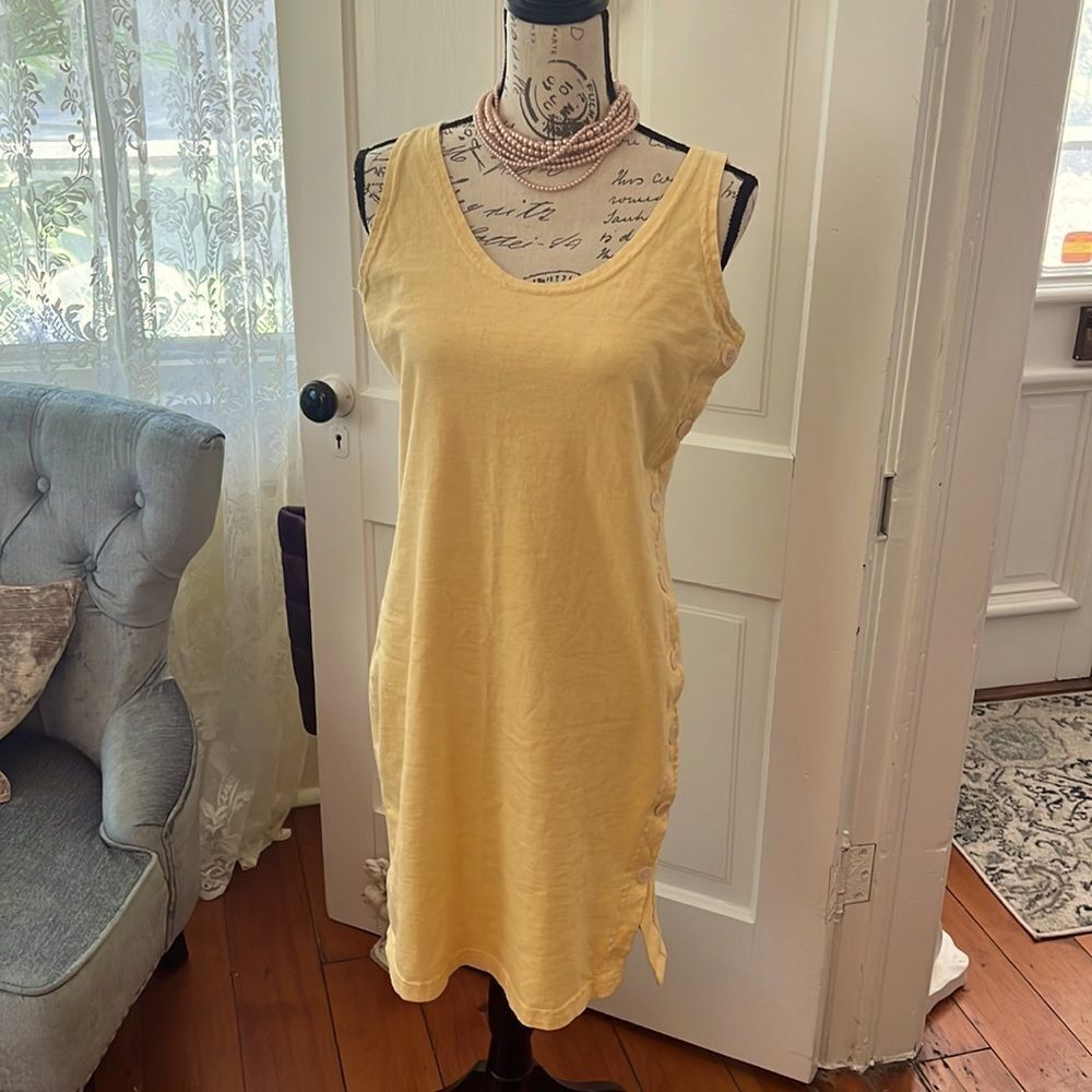 Y2K BOHO COASTAL Vs MODA INTL M Sunflower Yellow Shift Cotton Dress